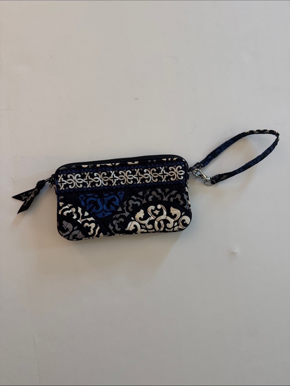 Vera Bradley Carry It All Wristlet Canterbury Cobalt Retired Blue Black Gray 7x4